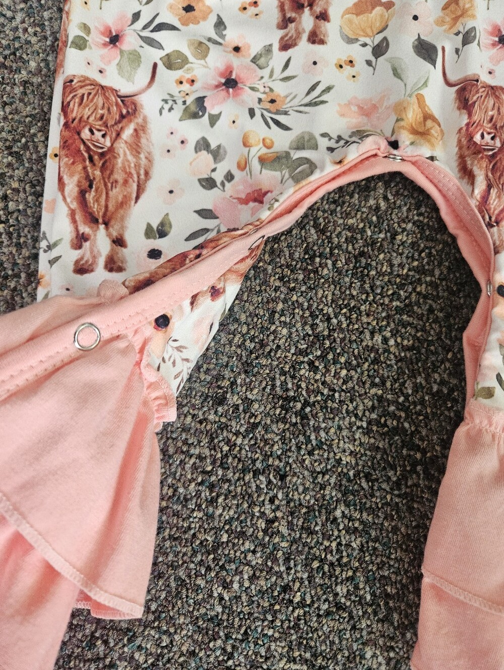 Pink Floral & Highland Cow Ruffle Baby One-Piece - Picture 4 of 5